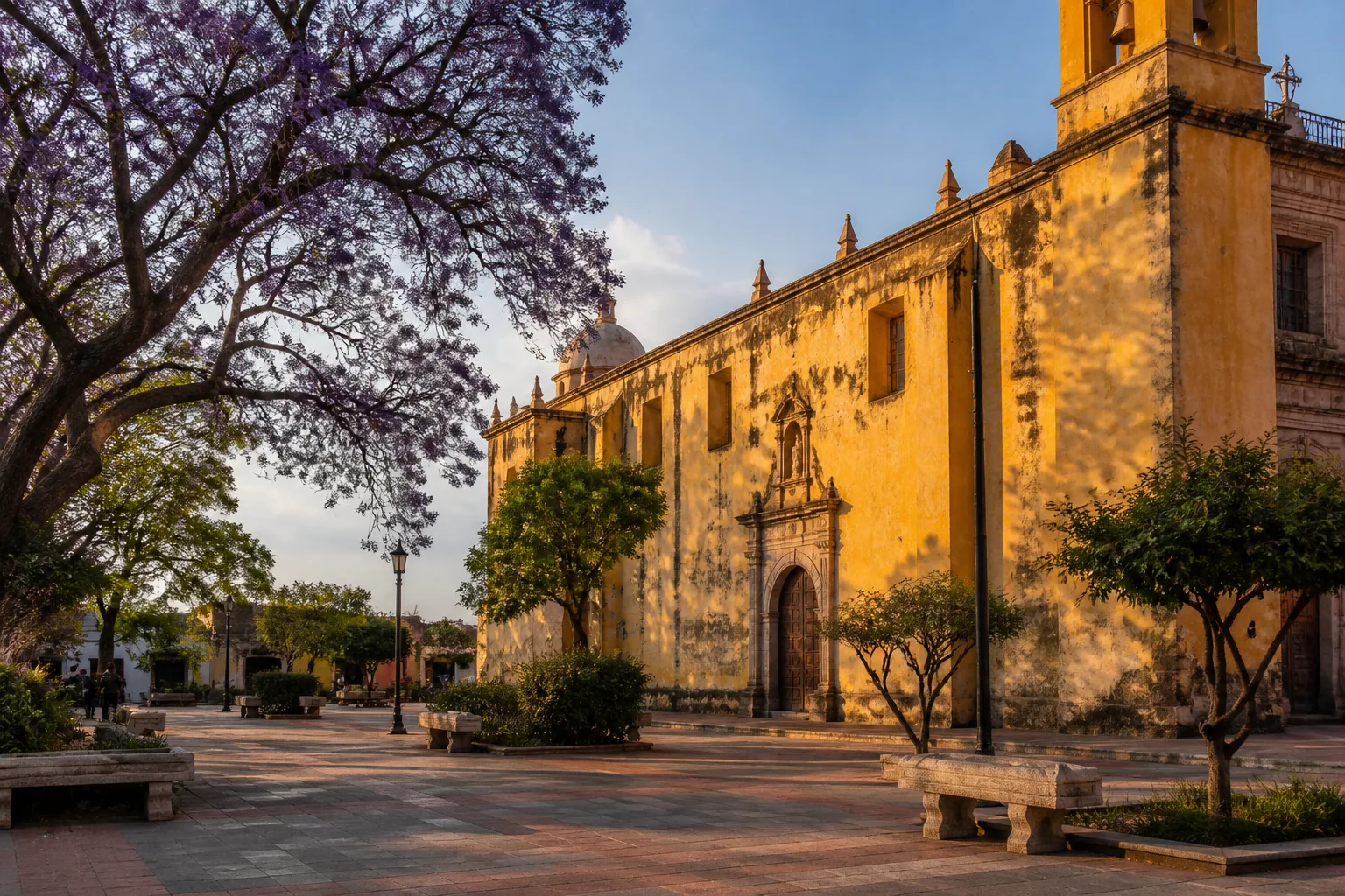 A Mexican plaza morning for immersion hours